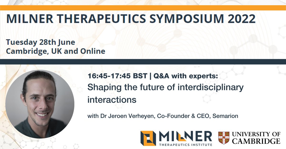 In this year’s symposium by <a href="/TheMilnerInst/">Milner Therapeutics Institute</a>, Dr <a href="/JeroenVerheyen/">Jeroen Verheyen</a>, CEO of our portfolio company <a href="/Semarion_Ltd/">Semarion</a>, will be part of a panel discussing the future of interdisciplinary interactions between #academia and #industry: lnkd.in/eA8jgHCT

#MilnerSymp22 #CambridgeScience
