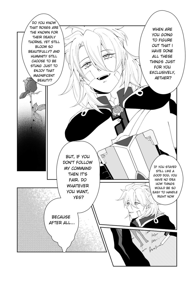 spakuruwavy's tweet image. warning: OOC. read from right to left
[1/??? because im not done yet]
Albedo realizes his partner&apos;s love for him is like a blessing, from then he started to be obsessed with Aether that even if he died in the traveler&apos;s arms, he would be satisfied anyway
#Albether