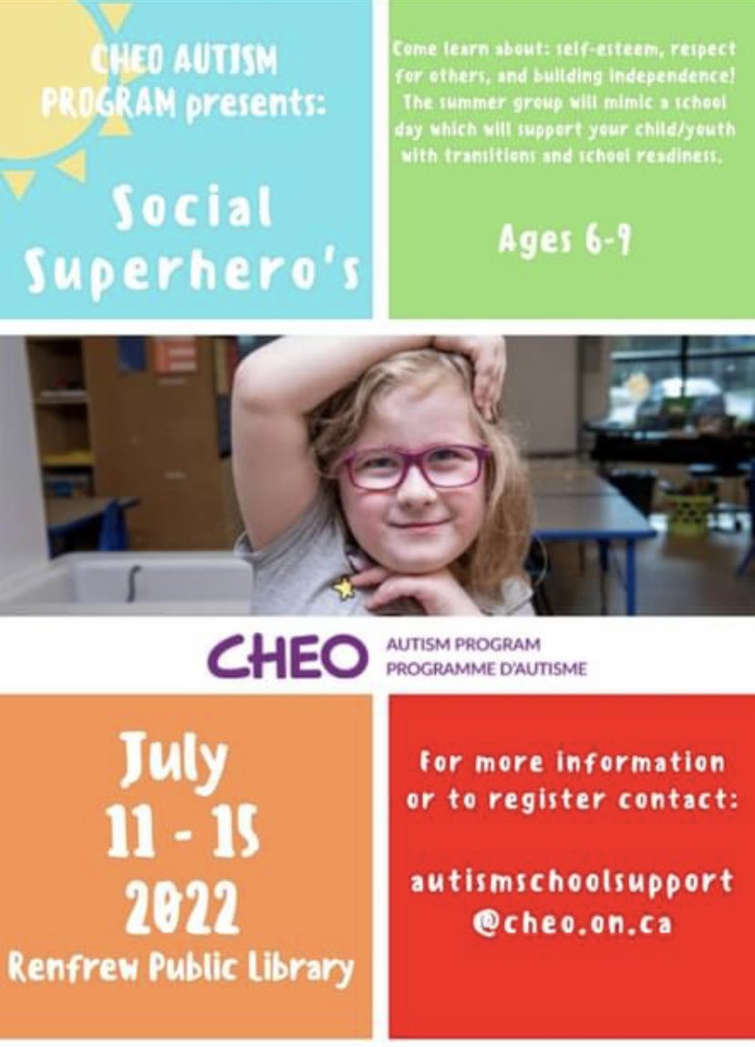 Sverheyd's tweet photo. Renfrew & Cornwall families check out these new social skills & summer hangout opportunities! @CHEO @OcsbABA #SummerGroups #SocialSkills https://t.co/PeUb1ZPF9d