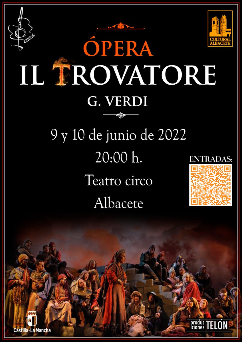 Os presentamos el cartel de la ópera Il Trovatore.

No te quedes sin tu entrada, porque las mejores localidades empiezan a agotarse!!

Recuerda, doble función 9 y 10 de junio a las 20:00 en el Teatro Circo.

Link venta de entradas: globalentradas.com/event/detail/i…

<a href="/maorero/">Miguel Ángel Orero</a> <a href="/educajccm/">Educación C-LM</a>