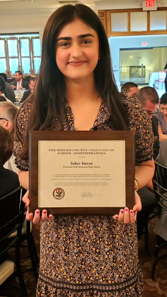 This morning we honored Saher Imran EPMHS valedictorian at the county breakfast.  Terrific event that celebrates the best and brightest in Bergen County.  Many thx to Saher's wonderful family and all of her teachers who helped her achieve this prestigious award! Congrats Saher!