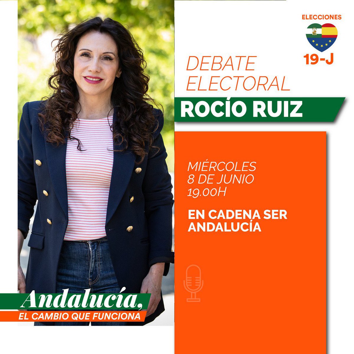 No te pierdas mañana a <a href="/RocioRuizDom/">Rocío Ruiz</a>, candidata de Cs por Cádiz en el #DebateElectoral en <a href="/La_SER/">Cadena SER</a> 

📆 Miércoles, 8 de junio 
⏰ 19:00h  

<a href="/Cs_Andalucia/">Ciudadanos Andalucía</a> #ElCambioQueFunciona 🍊
