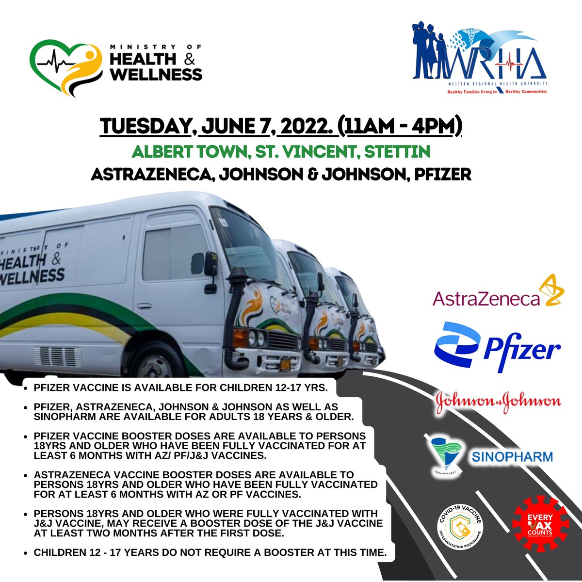 wrhagovjm's tweet photo. We're on the mooovvveee! Get vaccinated at any of the mobile sites this week!
Please see the sites you can visit.
*Please load for 4K Image*
#GetVaccinatedToday. #VaccinateJa #GetVaccinated #GetBacktoLife https://t.co/rgeSjsQoUA