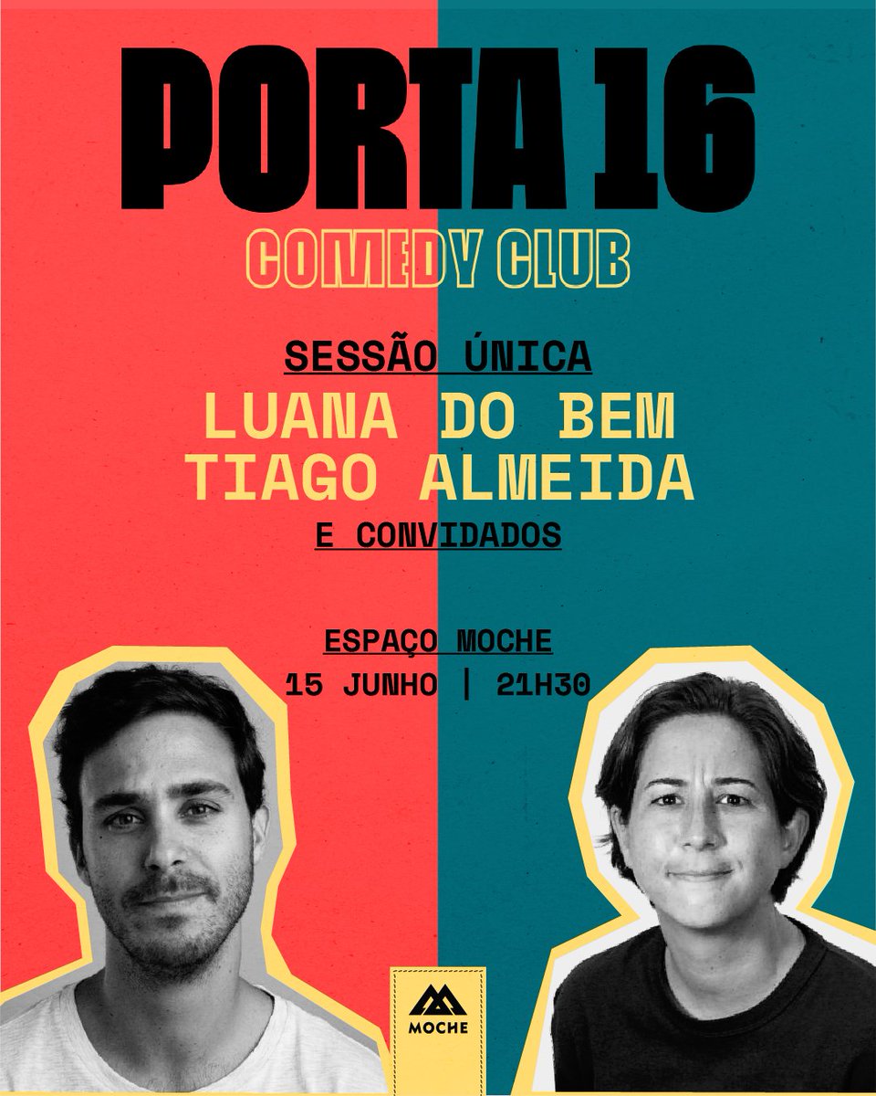 Melhor que um comediante, só mesmo dois! Juntámos estas duas estrelas da comédia, a <a href="/luanadobem/">Luana do Bem</a> e o Tiago Almeida, para o espetáculo de stand-up comedy mais épico do mês de junho. Vais rir-te a dobrar! 🤣 Agarra já os teus bilhetes em no.moche.pt/comedy-15jun