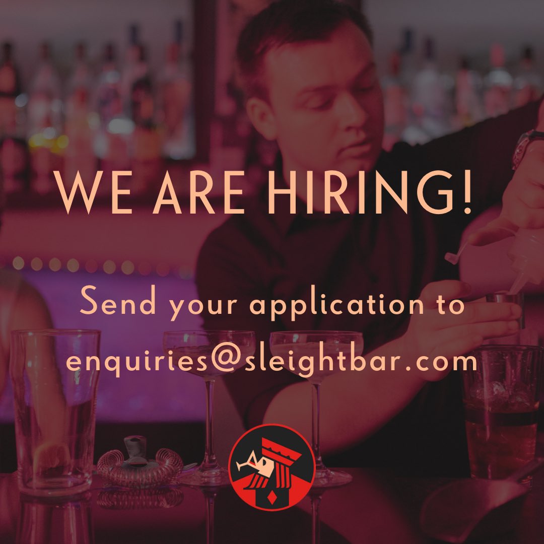 COME JOIN OUR FUN TEAM! ♦️

We are looking for a part-time bartender (16-24 hours per week) to join us in our unique venue. 

- Bar experience essential
- Cocktail experience preferred, however not essential 
- Available to work late nights 

APPLY NOW ➡️ enquiries@sleightbar.com