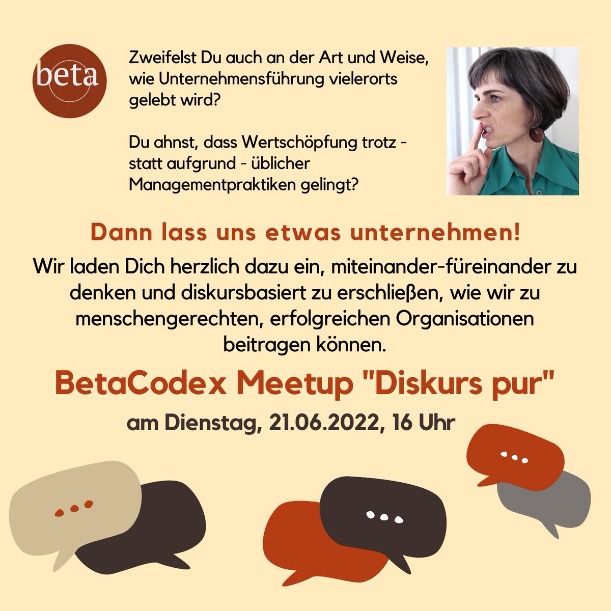 #BetaCodex #Meetup #Diskurs pur
Heute in zwei Wochen. 
Bist Du dabei?

linkedin.com/events/betacod…