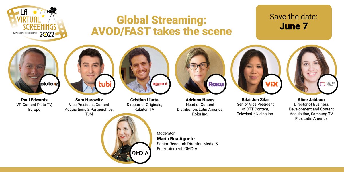 VScreenings's tweet photo. 🙌 Visit #LAVirtualScreenings!
🗣️Key global decision-makers are part of #VSNext
📆 AVAILABLE NOW: 'Global Streaming: AVOD/FAST takes the scene'
@OmdiaHQ @maria_aguete
@PlutoTV @tubi @RakutenTV_ES
@roku @VIX
📝Register for free: https://t.co/x9mDHEchCc #LAVS https://t.co/XjkO4Y5O8l