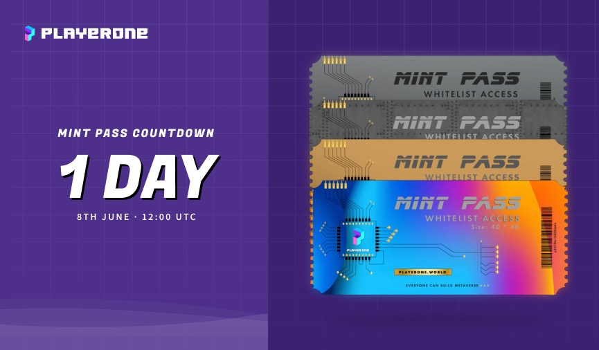 PlayerOneWorld's tweet photo. ❗️TING! TING!

⏰PlayerOne MintPass Countdown - LAST day⏰

Remember to set up a alarm🕟
Time: 8 June 2022 | 12:00 UTC

Grab 3,000 $MG by tweeting this upcoming #Mint on our official website: https://t.co/4ElLNlzXB9 https://t.co/wuWvPhFOVm