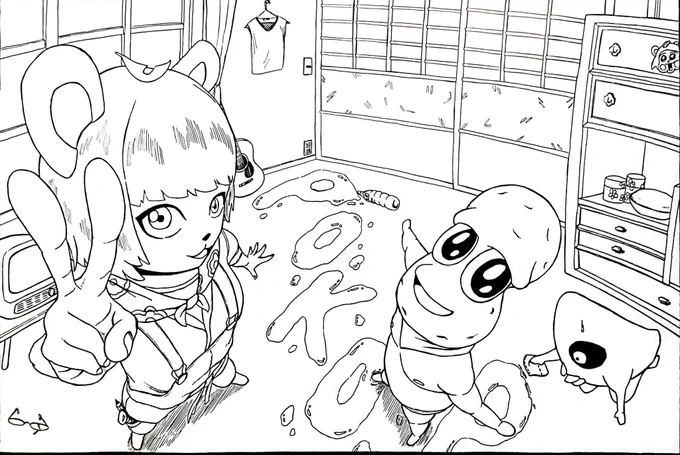 飲み物をぶちまけたポコピー
#オシャレになりたいピーナッツくん 
#ぽこあーと 