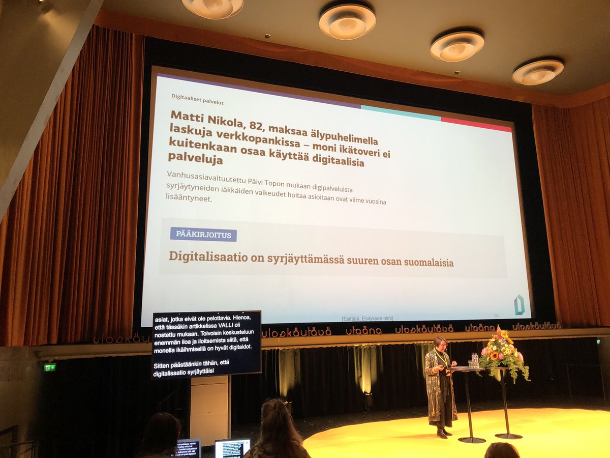 Päivän #mediakritiikki tulee <a href="/minnapii/">Minna Piirainen</a> :lta! Ei ole hyvä, että ikäihmiset esitetään otsikoissa *vain* digitalisaation uhreina, siitä voi syntyä lisää pelkoa, ei innosta. Kumman valitset: 1/3 yli 75-vuotiaista ei ole käyttänyt nettiä, vai jo 2/3 on käyttänyt nettiä? #DigiAgeTalk