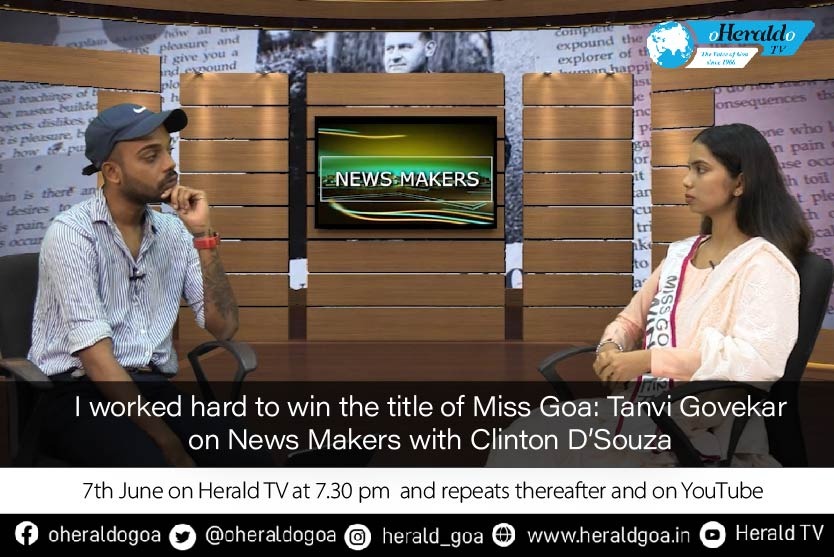 oheraldogoa's tweet photo. I worked hard to win the title of #MissGoa: Tanvi Govekar on News Makers with Clinton D'souza, 7th June, on Herald TV at 7.30 pm &amp; repeats thereafter, and on #Youtube
Watch:https://t.co/7uBoWDi3wN https://t.co/tla2EVkPSr