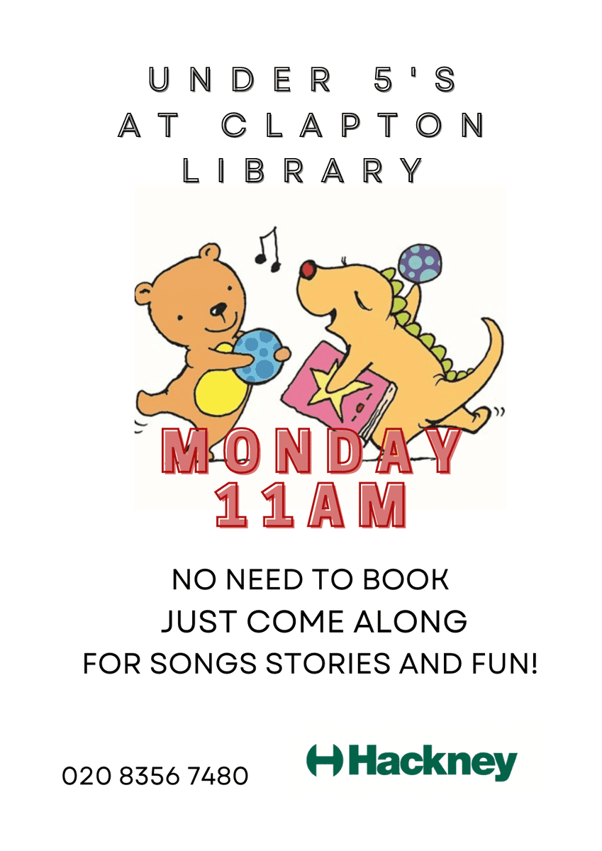 hackneylibs's tweet image. Monday is Under 5&apos;s day at Clapton Library.  If you like songs, stories and fun come along and join in!  No booking required :-)  #ClaptonLibrary #Under5s  #HackneyLibraries