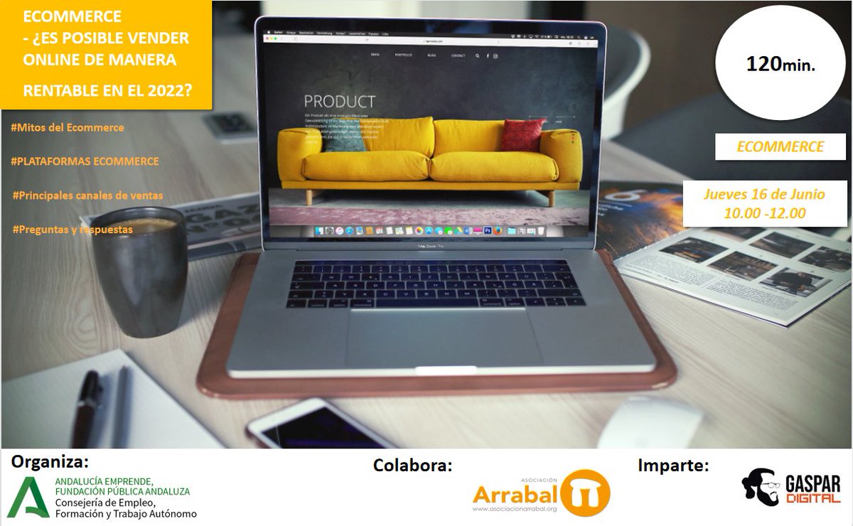 cademalaga's tweet photo. Evento de #Ecommerce presencial

⏰Horario: 10:00 – 12:00

Lugar: Asociación Arrabal en C/Dos Aceras, n 23

Temática: 
•Venta on – line
•Mitos del Ecommerce
•Plataformas de Ecommerce
•Principales canales de venta on-line

Inscripciones: jplaza@andaluciaemprende.es https://t.co/EH3Nc0JWmY