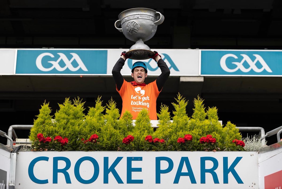 darren_conway's tweet photo. Abseiling 150ft from the top of Croke Park in aid of @Letsgettalking_ 

A whopping €23,266 has been raised so far! every €30 raised will cover the cost of a counselling session for someone in the community across their centres in Ireland. https://t.co/t2SYvTxaSD