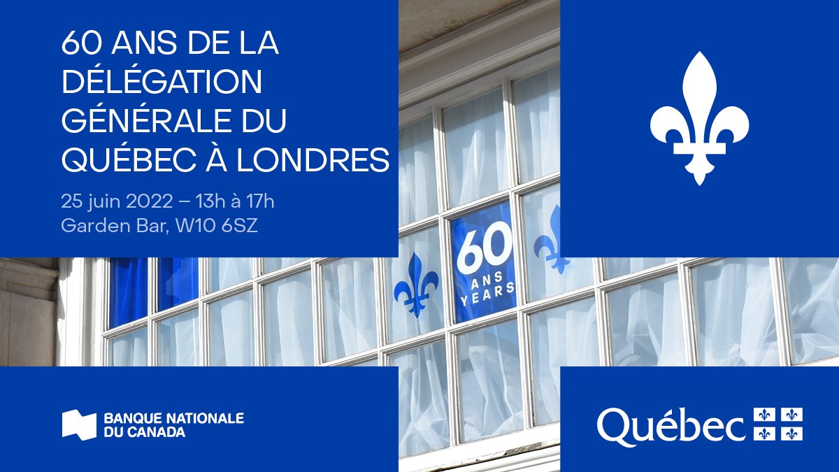 QuebecUK's tweet photo. INVITATION - Le 25 juin prochain, nous célébrerons nos 6⃣0⃣ ans, ainsi que la #fêtenationale du #Québec, au Garden Bar W10 #Londres.🎉🎂🥳

Venez faire la fête avec nous, en famille &amp; entre amis, avec poutine, BBQ, prix à gagner &amp; animation pour enfants!
➡️https://t.co/yQlsaNz4Nf https://t.co/8z7Co73DQh