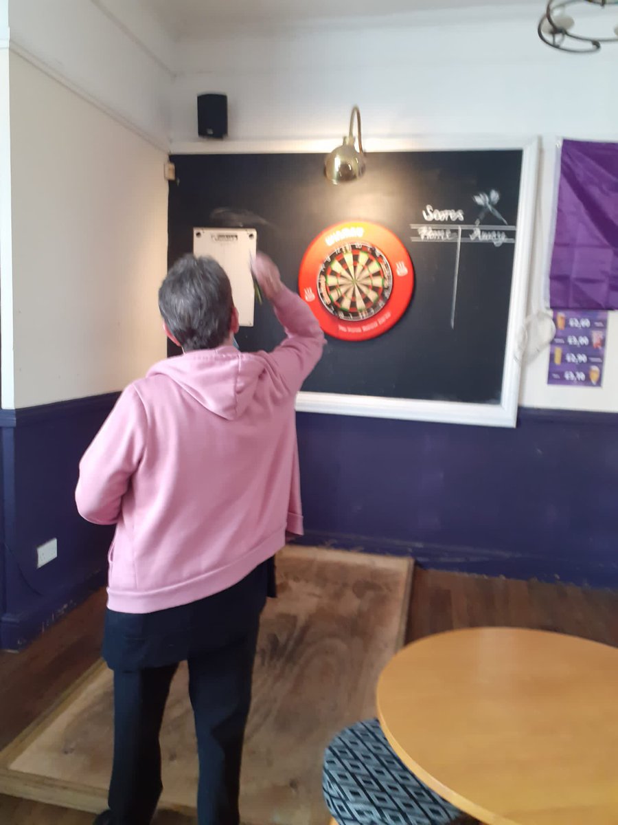 GodivaLodge's tweet photo. Thank you colleague, Lyndsey at #GodivaLodge for sending me these photos of a Friday lunch time a trip to the local pub for a shandy and a game of darts....mags said she hadn't played for a few years....Well I can say she well and truly loved it ♡
~Emma @AnchorLaterLife https://t.co/XyMOBdsvam