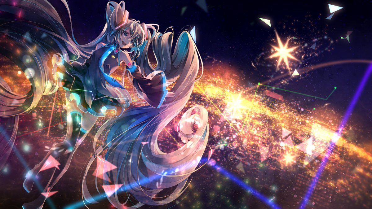 hatsune miku 1girl solo long hair twintails skirt detached sleeves very long hair  illustration images