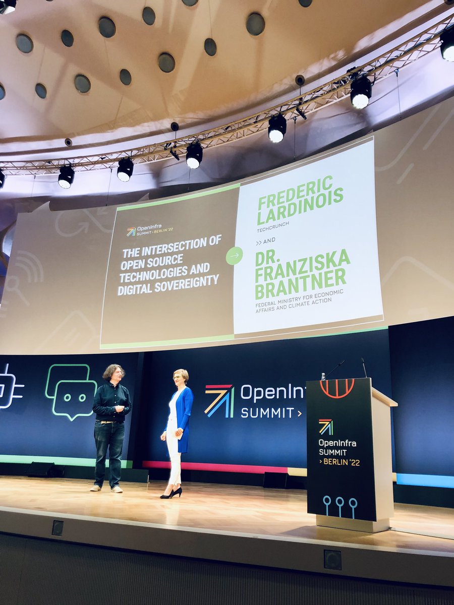 LauraCruche's tweet photo. With @fbrantner @ #OpenInfraSummit  discussing the relevance of #opensource to strengthen #digitalsovereignty. New @BMWK flagship project #sovereigntechfund will be launched shortly 🚀 thanks to @osballiance &amp; @scs_osballiance for brilliant cooperation in the run-up to the event! https://t.co/AER8AQS8sC