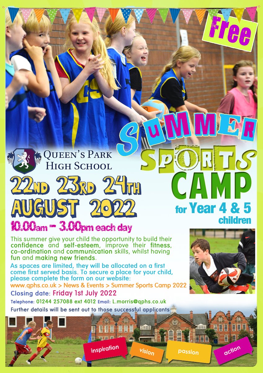 qphschester's tweet image. Back by popular demand! We&apos;re offering Year 4 &amp;amp; 5 children the opportunity to join us here at #QPHSChester for a FREE 3 day exciting event this summer (Mon 22nd - Wed 24th August) To find out more &amp;amp; register a place for this year&apos;s Sports Camp visit: qphs.co.uk/page/?title=Sp…