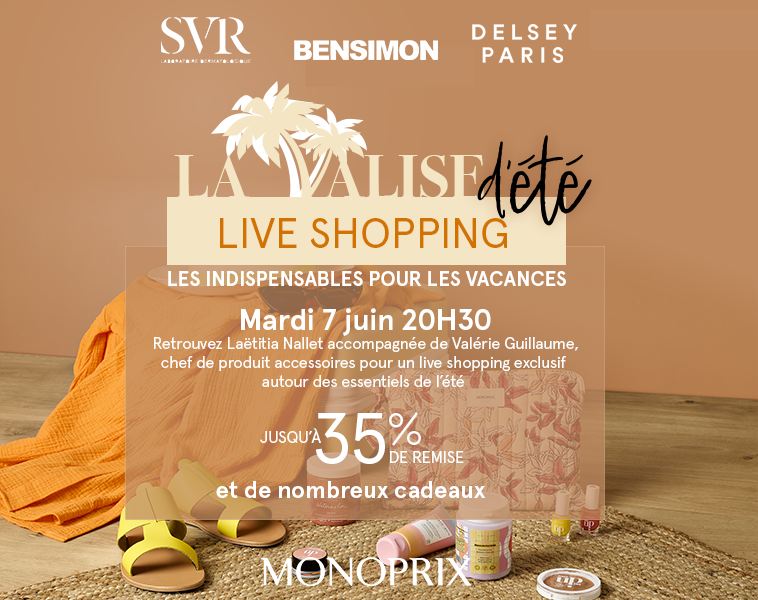 Rdv ce soir à 20h30 pour un #liveshopping exclusif autour des essentiels de l’été avec <a href="/laetitiaNallet/">Laetitia Nallet</a> et Valérie Guillaume.
Bénéficiez d’une #offreexclusive ainsi que de nombreux cadeaux. 
A ne pas manquer : bit.ly/3PGGIO2
#digital #ecommerce