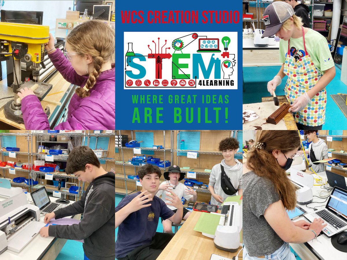 Stem4L's tweet photo. Last week of school &amp; our final Makerspace projects are coming together for 7th and 8th grade - some fantastic LED light designs are engraving on the Cricuts and the wood bases are just about all sanded and stained - ending the year on a high note for sure!  #cvsdvt #wcsvt  #vted https://t.co/ERlhMNQ3QF