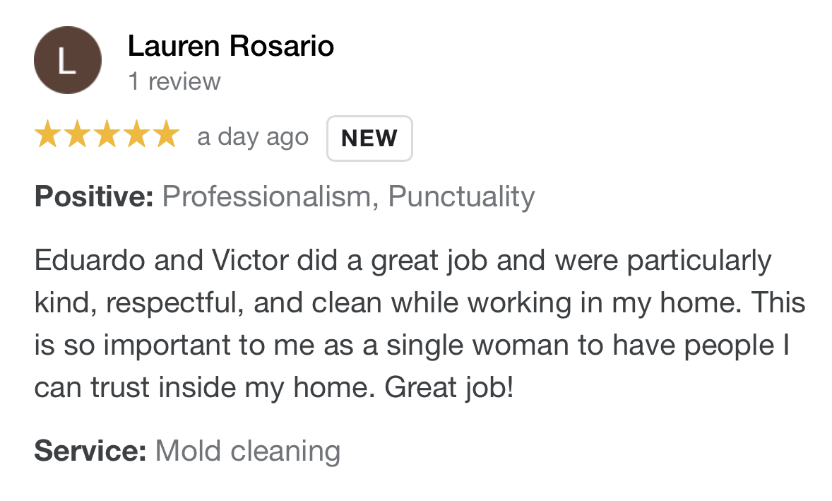 #TestimonyTuesday One of our recent clients was pleased to share how respectful our staff was while in her home!