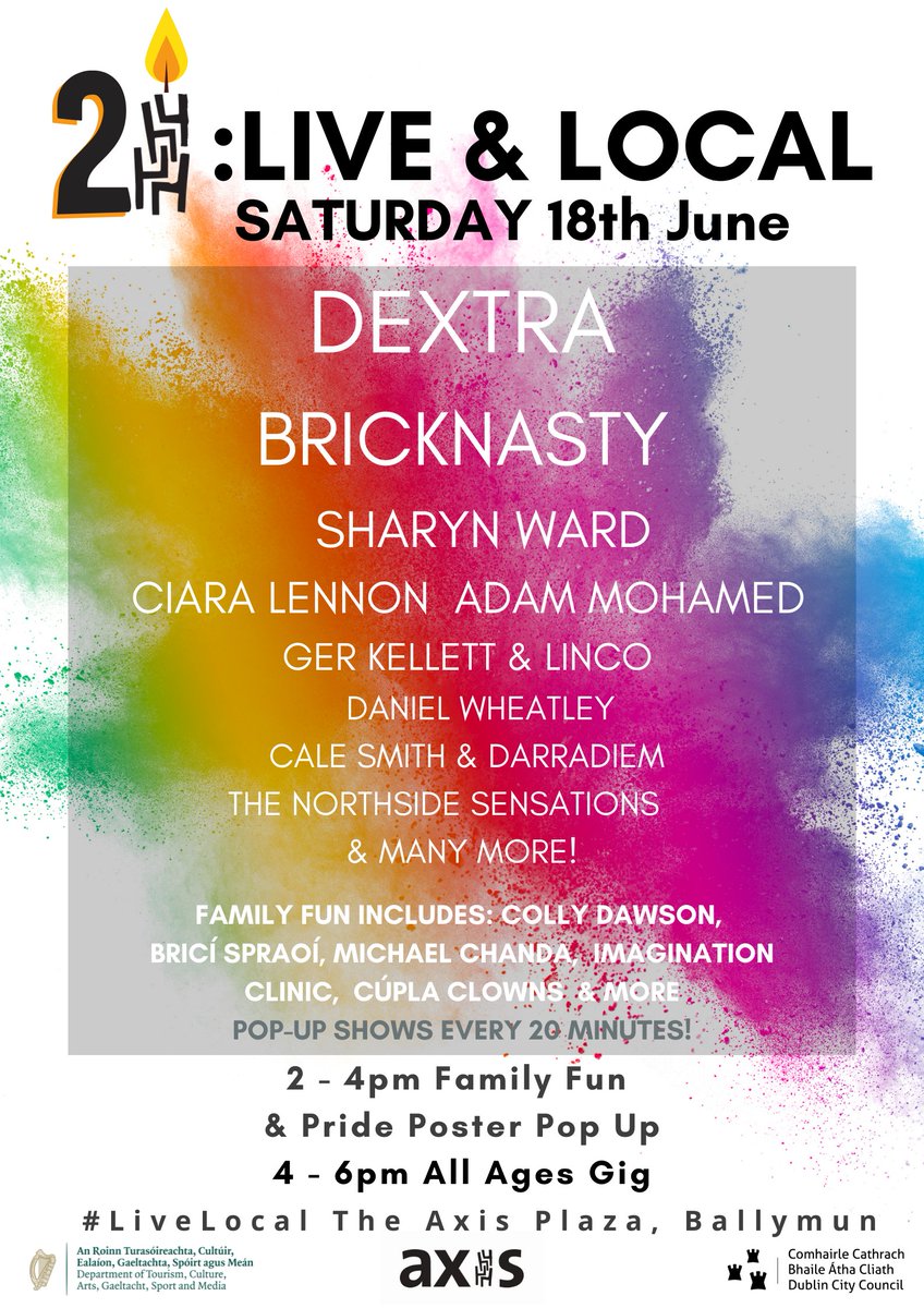 🎉#axis21 LIVE &amp; LOCAL SAT 18th JUN🥳

 FREE ALL AGES GIG &amp; FAMILY EVENTS

🤩2-4pm Family Fun Entertainment &amp; Arts
👩‍🎤4-6pm Live Music stage with over 10 acts
📍Ballymun Plaza
ℹ️axisballymun.ticketsolve.com/shows/11736271…

#LiveLocal Supported by <a href="/DubCityCouncil/">Dublin City Council</a> @DeptCulturelRL <a href="/LabDCC/">Dublin City Arts Office</a>