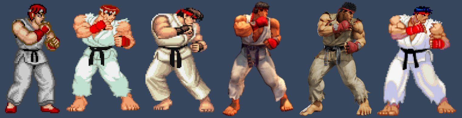 SEIMO セイモ on X: Evolução de Ryu de maneira cronológica com seus  respectivos trajes originais.. Street Fighter 1, Alpha, 2, 4, 5 e 3 # StreetFighter #SF6  / X