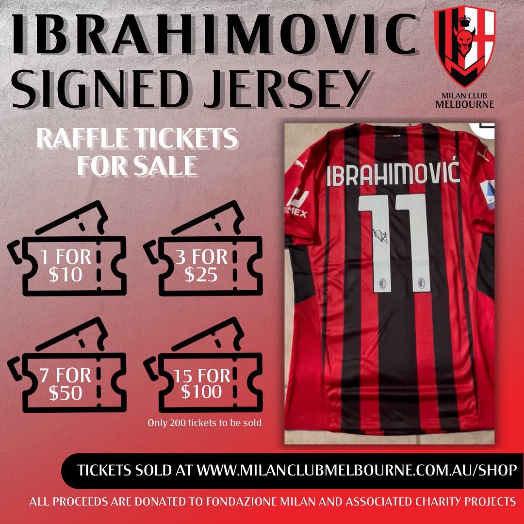 milanmelbourne's tweet photo. FINAL WEEK BEFORE OUR RAFFLE WINNER IS ANNOUNCED🚨

Don’t miss out on a chance to win a signed Zlatan Ibrahimović Jersey! 

Simply go to our website and grab yourself some raffle tickets to go into the draw for this prize!

The winner will be drawn at our upcoming event! https://t.co/5EPWFL93nJ
