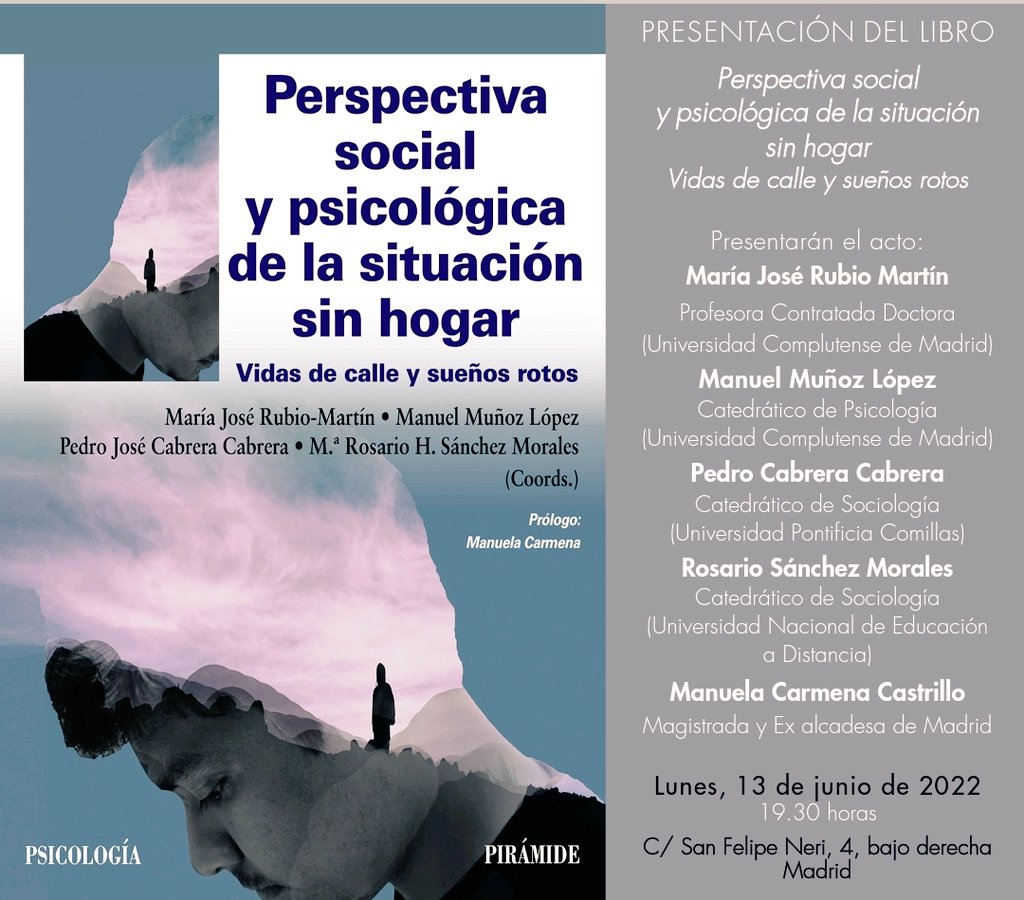 En próximo lunes 13 de junio estaremos en La Bóveda presentando este libro
Contaremos con la presencia de los coordinadores <a href="/mjrubio/">María José Rubio</a>, <a href="/Cabrera2Pj/">Pedro José Cabrera </a>, #ManoloMuñoz, #RosarioSánchezMorales y de la prologuista <a href="/ManuelaCarmena/">Manuela Carmena</a>
Reflexiones necesarias para acabar con el #Sinhogarismo