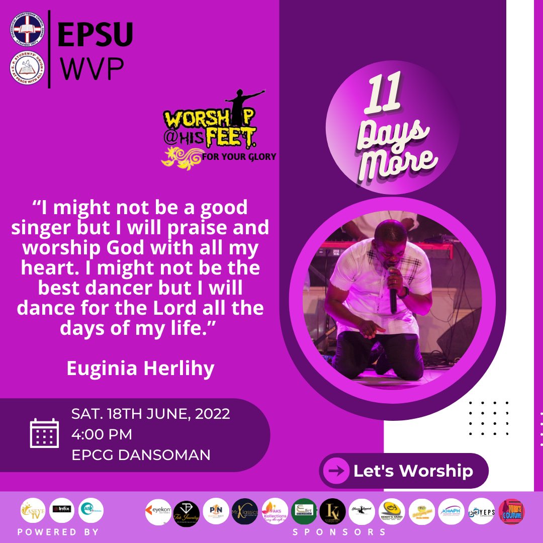 epsuwvp's tweet photo. 🔥WAHF’22_FOR_YOUR_GLORY🔥
”I might not be a good singer but I will praise and worship God with all my heart. I might not be the best dancer but I will dance for the Lord all the days of my life.” - Euginia Herlihy
#EPSUWestVee #EPSUWVP
#WAHF
#ForYourGlory
#WAHF22 https://t.co/8TM6D9t6P3
