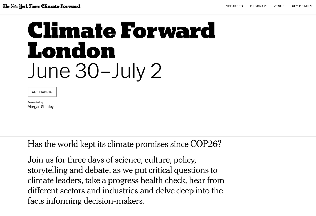 Leo Hickman (@leohickman) on Twitter photo The New York Times is bringing its Climate Forward team to London for three days of events (30 June - 2 July)
<a href="/SominiSengupta/">Somini SenguptađźĄ</a>
<a href="/nytclimate/">NYT Climate</a>
<a href="/hfairfield/">Hannah Fairfield</a>
All details here...
climate-events.nytimes.com/climate-forwar… The New York Times is bringing its Climate Forward team to London for three days of events (30 June - 2 July)
<a href="/SominiSengupta/">Somini SenguptađźĄ</a>
<a href="/nytclimate/">NYT Climate</a>
<a href="/hfairfield/">Hannah Fairfield</a>
All details here...
climate-events.nytimes.com/climate-forwar…