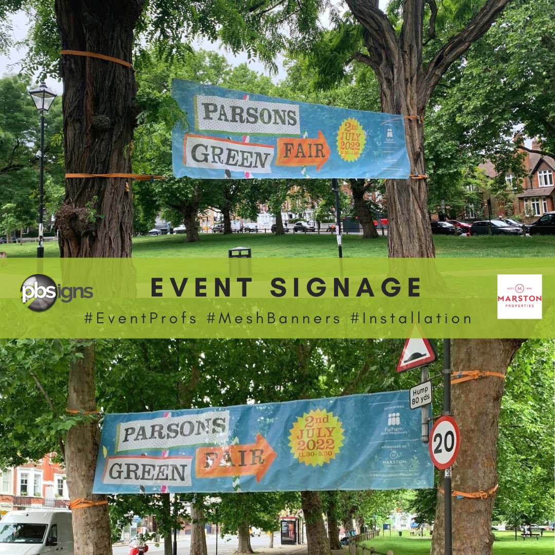 pb_signs's tweet photo. The banners are up for Marston Properties' Parsons Green Fair 2nd July! ππ
#EventProfs #MeshBanners #Installation #SignFitting #EventSignage
@FulGdNeighbours #ParsonsGreenFair https://t.co/97QjcWF2NB