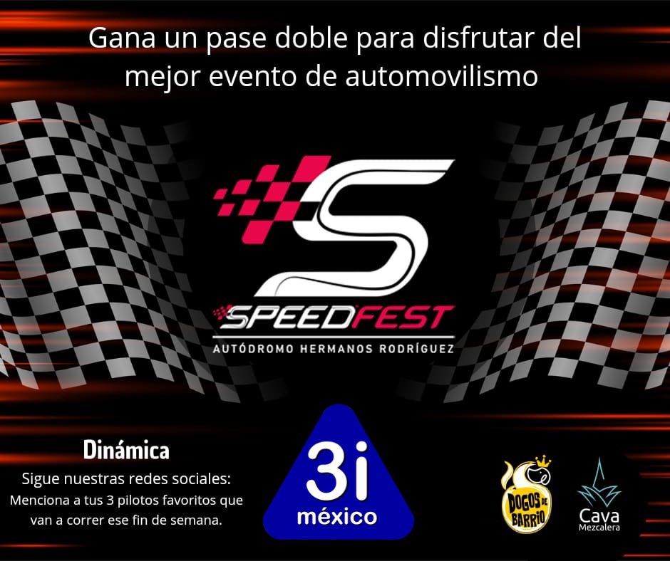 3imexico's tweet photo. Tenemos boletos para ti acompáñanos al gran evento @speedfestmx este fin de semana sigue la dinámica para ganar tus boletos y vive la experiencia invitan #team3imexico @copanotiauto @SuperCopaMex #500cup #cava_mezcalera #dogosdebarriomx en el @autodromohr @Femadac @comisionpista https://t.co/SlTjveonLM