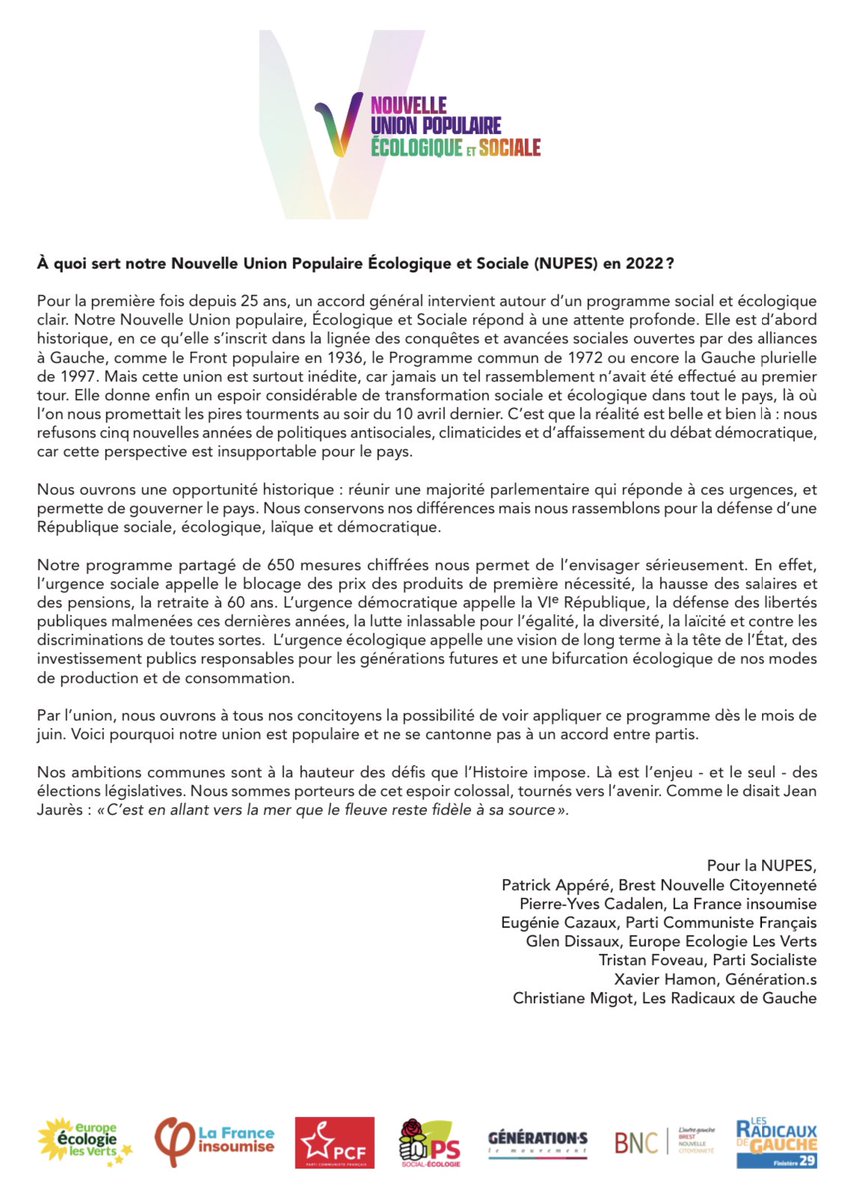 Avec <a href="/ApperePatrick/">appéré patrick</a>, <a href="/pycadalen/">Pierre-Yves Cadalen</a>, <a href="/XavierHamon29/">Xavier Hamon</a>, <a href="/GlenDissaux/">Glen Dissaux</a>, @eugbzh et C. Migot, nous avons tenté en quelques mots d’expliquer dans ce texte au <a href="/LeTelegramme/">Le Télégramme</a> les tenants et les aboutissants de la @NUPES_2022 ✌️.

Les 12 et 19 juin, RDV aux urnes 🗳

#NUPES #legislatives2022