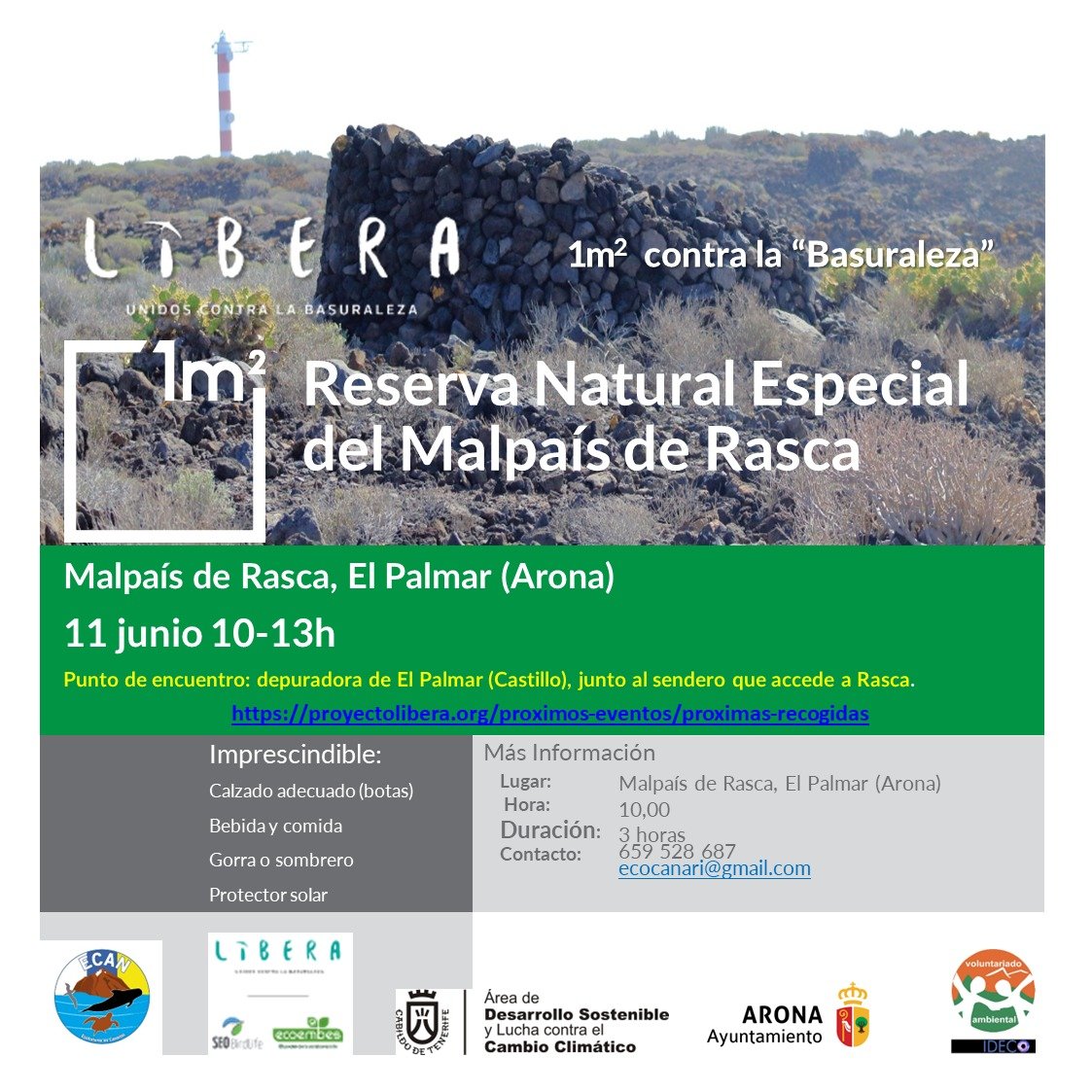 "Acércate, Conoce y Protege el Malpaís de Rasca", un proyecto que pretende ayudar a conservar mejor este espacio natural protegido.

Este sábado 11 seguimos con el programa. ¿Te apuntas?

#proyectolibera #basuraleza #libera1m2