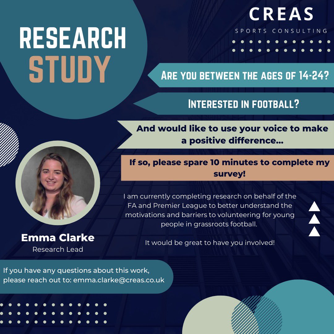 Calling all 14-24 year olds who are interested in football ⚽️🤩

I am currently doing some work for the FA and Premier League and want to learn from your experiences. 

Please spare less than 10 mins to complete this bit.ly/3xce7In 

Thank you! Pls share if you can ☺️