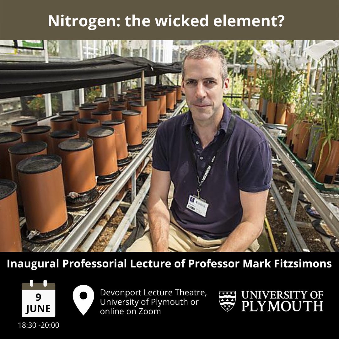 Our very own environmental chemist, Professor Mark Fitzsimons is giving his Inaugural Professorial Lecture this Thursday 

Register to join in person or online to hear about Mark’s career researching the fascinating chemistry of nitrogen. 

REGISTER NOW

plymouth.ac.uk/whats-on/profe…