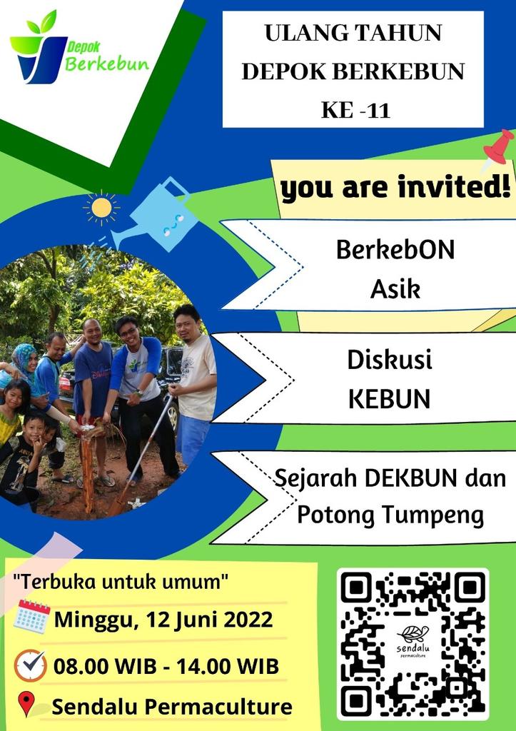 Assalamu'alaikum wr.wb 
Tak terasa Depok Berkebu telah berusia 11 thn
Untuk mensyukuri perjalanan selama 11 thn, insya Allah akan mengadakan acara Anniversary Depok Berkebun XI
Ahad 12 Jun 2022
Jam 08:00 -14:00
Lokasi: Sendalu permakultur
g.page/Sendalu_permac…
<a href="/IDberkebun/">Indonesia Berkebun</a>