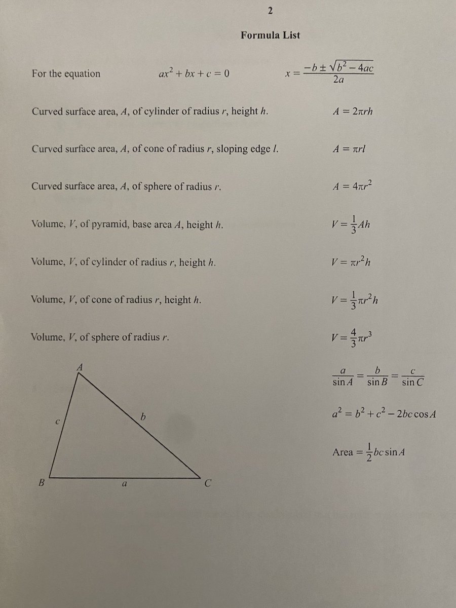 bpalop's tweet photo. Me gusta recordar cada cierto tiempo cómo comienzan los exámenes británicos de mates de secundaria: Siempre tienen esta lista en la página 2. https://t.co/6QCzJJSSKo