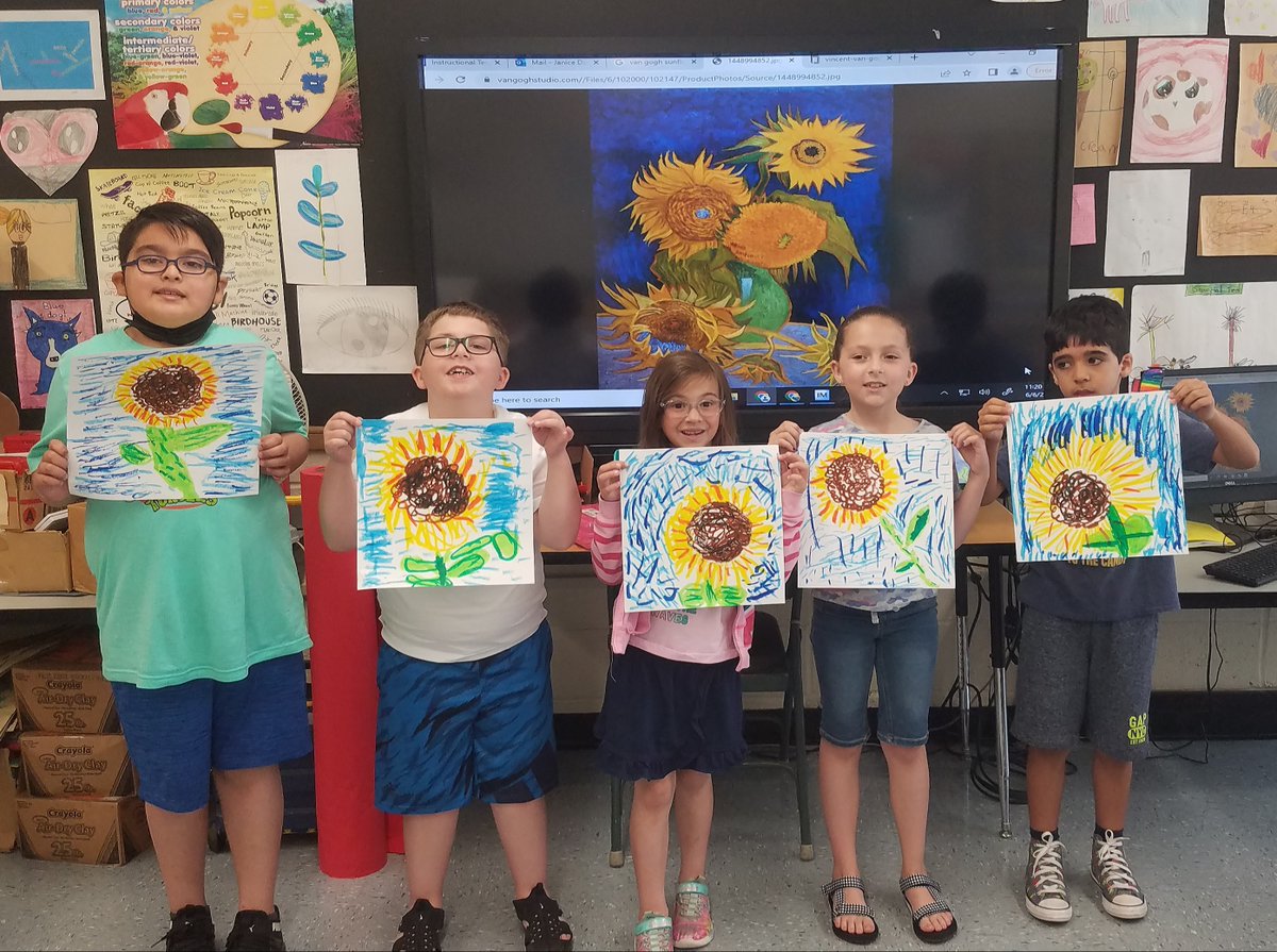 Student-artists in Mrs. Shaw’s first and second grade class recently created Van Gogh-inspired sunflowers. The students did an amazing job emulating Van Gogh's short brushstrokes.