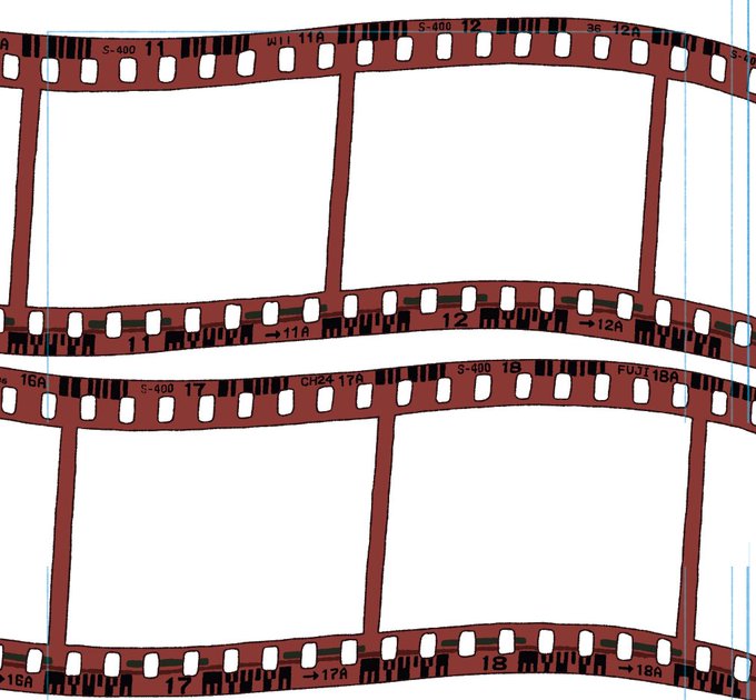 フィルム風のコマ割りをしたいと思って描き始めたらめっちゃ凝っちゃった、上下のバーコード的なやつよく描けたと思う 
