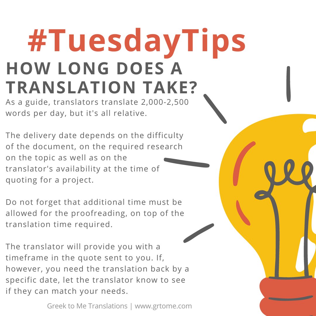 Greek_to_me's tweet photo. Have you ever wondered how much time a translator needs to get that translation job done? Hopefully, this week's #TuesdayTips will help you understand the process behind a translation.
#translator #greektranslator #greektranslation #greektranslatorlondon #greektometranslations https://t.co/ENlTR1BNRV