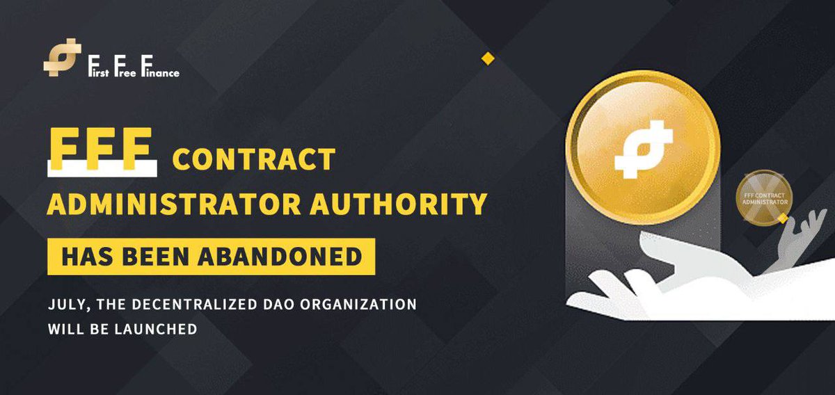 ProjectFFF's tweet image. The FFF team attaches great importance to the decentralization of the community. The FFF contract administrator authority has been abandoned. From June to July, the decentralized DAO organization will be launched.
 #DAO