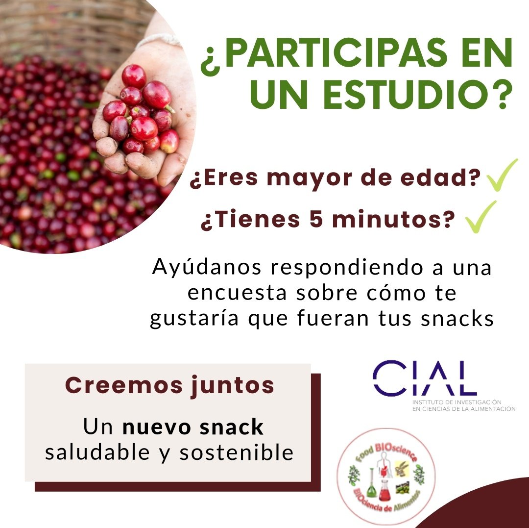 CIAL_CSIC_UAM's tweet photo. @BioscienceCial está haciendo un estudio sobre los gustos y preferencias en el consumo de snacks 🥨🍪de la población adulta a nivel mundial. 

Participa con nosotros en este proceso de #cocreación,
👇
https://t.co/it9xQAMPu1

Son solo 5 minutos

#ConsumodeSnacks #PoblacionAdulta https://t.co/9Ij1ndYJV8