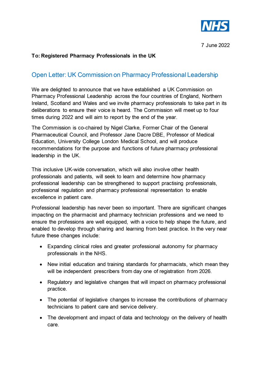 davidwebb_1's tweet image. Professional leadership has never been so important. Delighted we’ve established a UK Commission on Pharmacy Professional Leadership co-chaired by @DacreJane @learnedlion. Read our open letter from @alisonstrath @cathyharrison00 @AndrewEvansCPhO  
bit.ly/3aOu7Zz