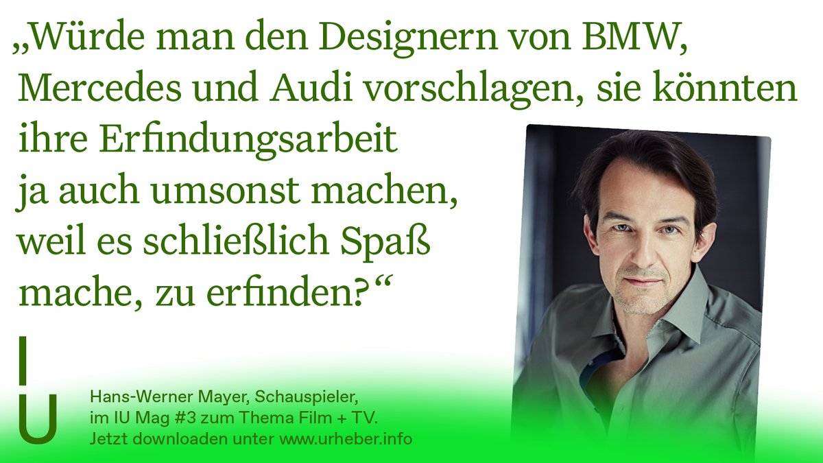 IniUrheberrecht's tweet photo. Kommentar von Hans-Werner Meyer im aktuellen IU Mag#3 FILM+TV. "Über Schauspiel und Schöpfung" auf Seite 28: https://t.co/tP4Jm6qN9u
@hanswernermeyer https://t.co/p736wsOntk