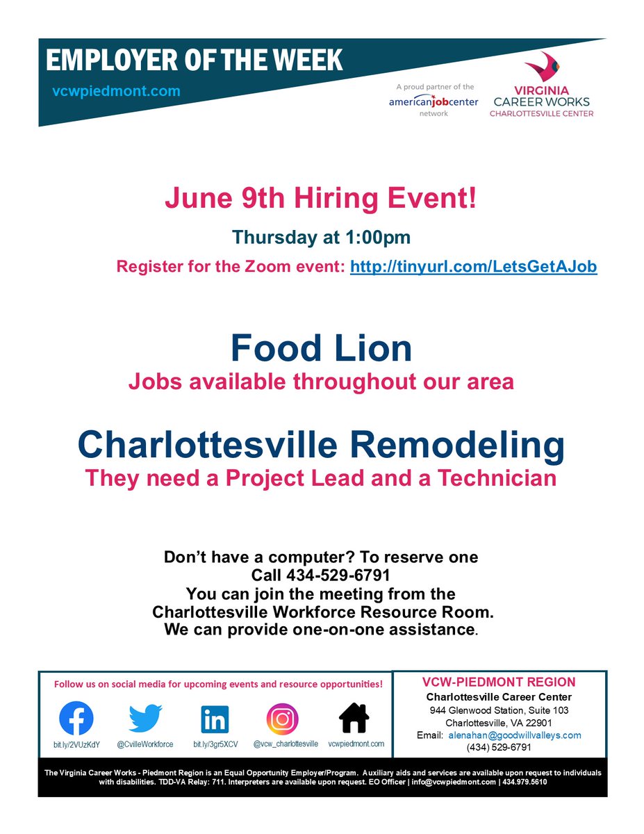 These employers are hiring and may have a position that's a good fit for you. 
Register here: tinyurl.com/LetsGetAJob