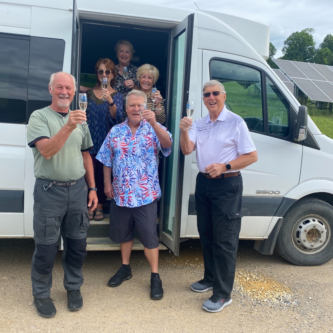 BeliveauFarm's tweet photo. Yvan, Joyce, and the gang leaving Beliveau and...a shot of them in Bucharest! Sending love to our globetrotters. #beliveaufarm #gotomontva #vaisforlovers #blueridgeday #blacksburg https://t.co/uThDjkXEB9