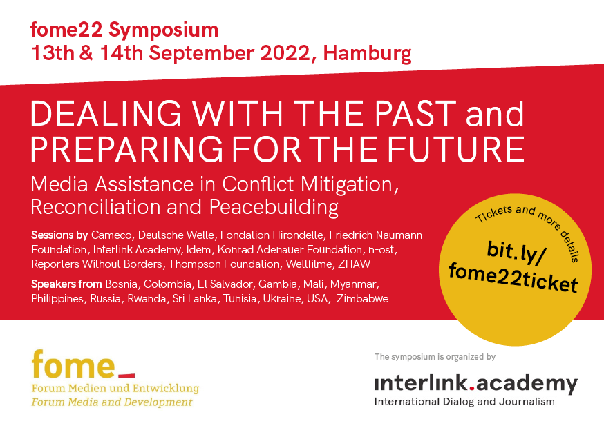 Interlink Academy (@interlinkaca) on Twitter photo We are hosting this year's Forum and Media Development's symposium on September 13/14th in Hamburg. With sessions from <a href="/ReporterOG/">Reporter ohne Grenzen</a> <a href="/DeutscheWelle/">DW Deutsche Welle</a> <a href="/thomfound/">Thomson Foundation</a> <a href="/n_ost/">n-ost</a> <a href="/KASonline/">Adenauer-Stiftung</a> We are looking forward to see you there - get your ticket here now: bit.ly/fome22ticket We are hosting this year's Forum and Media Development's symposium on September 13/14th in Hamburg. With sessions from <a href="/ReporterOG/">Reporter ohne Grenzen</a> <a href="/DeutscheWelle/">DW Deutsche Welle</a> <a href="/thomfound/">Thomson Foundation</a> <a href="/n_ost/">n-ost</a> <a href="/KASonline/">Adenauer-Stiftung</a> We are looking forward to see you there - get your ticket here now: bit.ly/fome22ticket